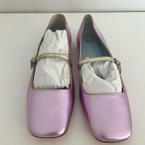 Frances Valentine Joan Metallic Pink Mary Jane with Snakeskin Texture Gold Strap